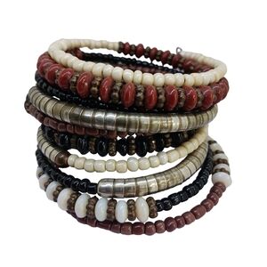 Beaded Womens Bracelet Coiled Chunky Bangle Boho Western Southwest Glass Metal